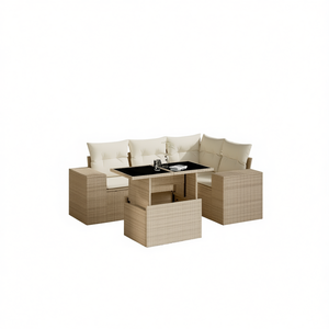 Beige <b>Garden</b> <b>Sofa</b> Set Rattan 4 Seater Outdoor Furniture Contemporary Design - Product Image 1