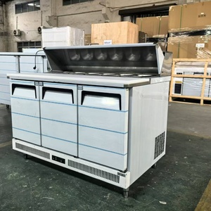 Quầy thương mại hàng đầu thép không gỉ Pizza chuẩn bị bàn tủ lạnh 3 cửa salad Tủ đông làm mát không khí mở cửa loại - Product Image 3