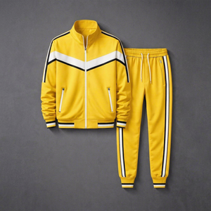 Ensemble de survêtement jaune pour homme, col montant, fermeture éclair, manches longues, tenue sportive deux pièces - Product Image 1