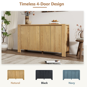 Aparador de Roble Estilo Rústico con Almacenamiento, 4 Puertas, Acabado Desgastado, Ecológico, Estantes Ajustables para Comedor - Product Image 4