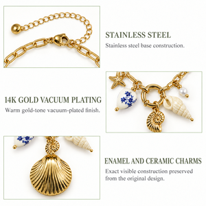 Mixed Charm Cluster Necklace Stainless Steel 14K <b>Gold</b> Vacuum Plated Enamel Ceramic 430 mm Plus 60 mm 22 g - Product Image 3