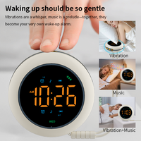 Réveil vibrant LED rond pour chevet, double alarme, lecteur de musique, minuteur de sommeil, sonneries personnalisées, alarme hebdomadaire