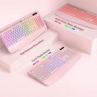 Clavier et souris sans fil ergonomiques silencieux avec rétroéclairage RVB, combo 2.4G rechargeable, boutons multimédias, support pour tablette et téléphone