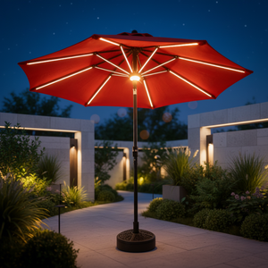 Sombrilla de Patio Redonda de 2.7m con Poste Central, Iluminación Solar LED y Varillas LED, con Manivela, <span class=keywords><strong>para</strong></span> <span class=keywords><strong>Terraza</strong></span>, Bistro o Comedor - Product Image 5