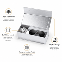 Boîte de rangement pour montres et lunettes à fermeture magnétique de style rabattable personnalisée, design texturé haut de gamme argenté, prend en charge le logo en estampage à chaud
