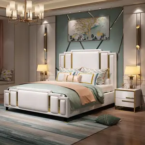 北欧风格大尺寸床仿皮软垫酒店房间卧室躺椅价格诱人，带储物盒床