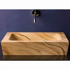 Lavabo de madera con piedra arenisca para baño occidental de lujo