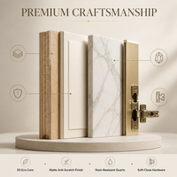Meuble de cuisine moderne sur mesure, armoire modulaire sans poignée, design à panneaux plats avec éclairage LED pour projet de villa ou appartement