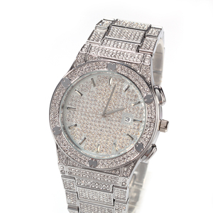 Reloj de Moda UWIN Totalmente Helado con Forma Redonda Bling Bling de Dos Tonos para Mujer Hombre Rapero - Product Image 5