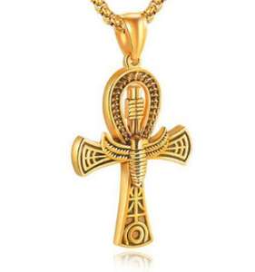 Collar de cadena de acero inoxidable para rezar, Collar de joyería con amuleto de Cruz Coptica egipcia antigua - Product Image 2