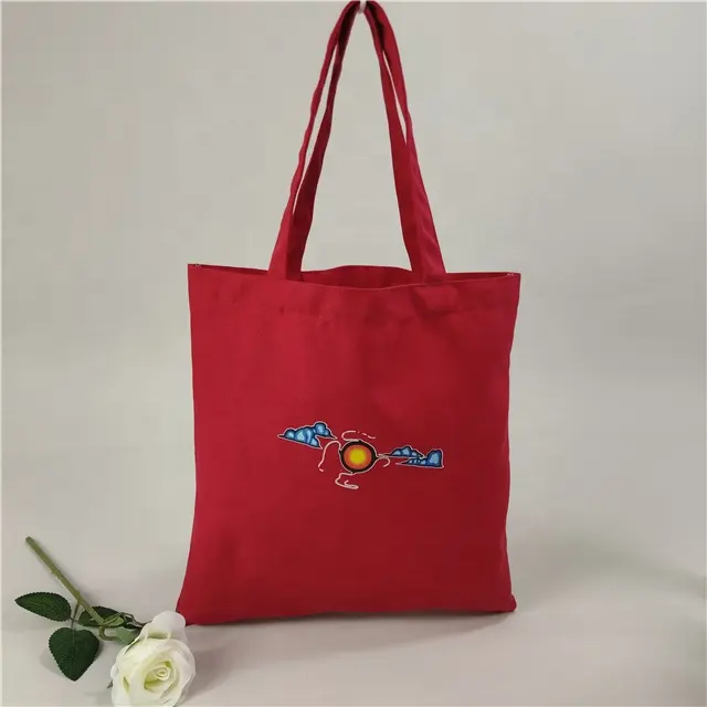 Cotton Canvas Custom Drawstring Bag Canvas Mini Bag Pack Chain Bright Red Color Canvas Tote Bag