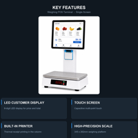 Caisse enregistreuse, terminal de point de vente, système tout-en-un, Android, écran unique 14,1 pouces tactile, Intel I5 1366x768, balance intégrée