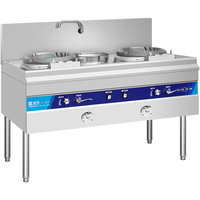 Kompor Wok Listrik Komersial 2 Tungku untuk Memasak Masakan Cina, Kompor Gas 2 Plat untuk Restoran