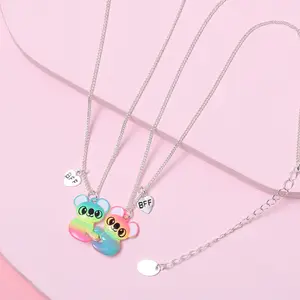 Collier pendentif gravé en argent pour enfant, bijou de mode, cadeau d'anniversaire, Attraction magnétique, Panda, Koala, arc-en-ciel, nouvelle collection