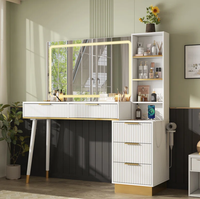 Bureau vanité avec 35 "grand miroir éclairé et dessus de table en verre chambre dressing vanité avec 5 tiroirs et étagères et station de charge