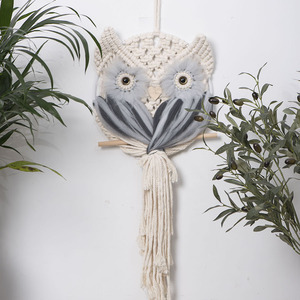 Hand Woven Owl <b>Hanging</b> Ornament Cotton Rope Tassel Tapestry Bohemian Style Home Decor Wall <b>Hanging</b> <b>White</b> Irregular Shape - Product Image 3