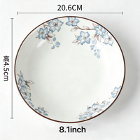Assiette en céramique écologique de haute qualité à motif végétal nordique, 7-8 pouces, finition brillante, logo personnalisable, compatible lave-vaisselle