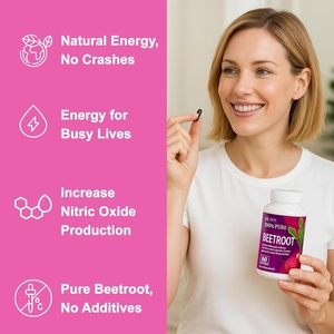 Cápsulas de Remolacha Orgánica de Marca Privada OEM/ODM, Suplemento para la Salud que Aumenta la Energía, para Adultos, para Mejorar la Resistencia al Ejercicio - Product Image 2