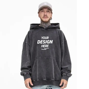 K161 High Quality 100% Cotton Acid Washed Hoodie High Street Series Stone Washed Vintage Style with Solid Pattern <b>for</b> Autumn - Product Image 1