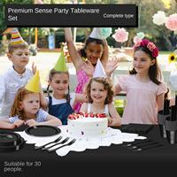 Ensemble de vaisselle jetable en plastique de 9 pouces, couleur unie, pour fête, décoration d'anniversaire, assiettes, gobelets, couteaux, fourchettes, cuillères, à emporter