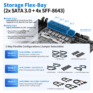 Carte mère NAS CWWK C612 LGA2011-v3 DDR4 <span class=keywords><strong>2x</strong></span> NVMe M.2 Dual 10GbE RJ45 <span class=keywords><strong>4x</strong></span> SFF-8643 Compatible avec Xeon E5 V3 V4. Carte mère Mini ITX - Product Image 5