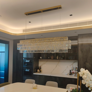 Gold Glass Rectangle Chandeliers for Dining Room <strong>Chrome</strong> Modern Glass Chandelier <strong>Pendant</strong> Hanging <strong>Light</strong> Fixture for Kitchen Island - Product Image 5