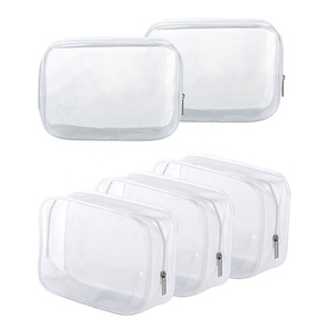 OEM ODM hot seller transparent frosted plastic Heat Seal sewing zipper travel custom clear pvc cosmetic bag