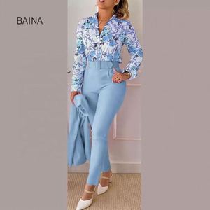 En stock, costume décontracté pour femmes, polyester, manches longues, col à nœud, longueur intégrale - Product Image 4