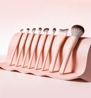 Ensemble de 8 pinceaux de maquillage personnalisés avec logo, rose, synthétiques doux, pour voyage, mignons, outils cosmétiques pour le visage, pinceaux pour le fond de teint et les fards à paupières, avec étui