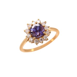 แหวนเพชรแทนซาไนต์ธรรมชาติ ทองคำ 18K สีเหลือง |   เพชรแทนซาไนต์ 0.56 กะรัต |   24 เม็ดพลอยทรงรี |   งานแต่งงานสุดโรแมนติกสุดหรู - Product Image 5