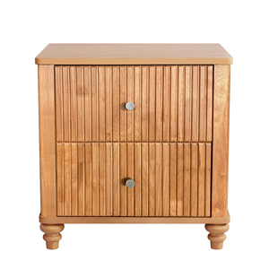 Fluted Nightstand 21.65 In Wide 3 <b>Drawer</b> Mid Century Modern Wood <b>Bedside</b> <b>Table</b> With Metal Handle - Product Image 5