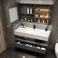 Meuble de salle de bain personnalisé avec miroir LED intelligent, double vasque en céramique, armoire murale en MDF, finition cuivre, prix usine, style moderne