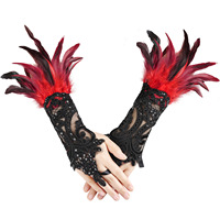Gants à doigts en dentelle avec plumes pour femmes, accessoires de fête, de banquet et de danse, très tendance pour Halloween