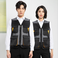 Gilet de travail multi-poches pour hommes, 100% polyester, fermeture éclair, logo personnalisé imprimé, pour photographe et directeur de pêche