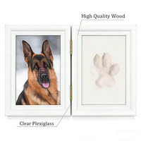 Cadre photo commémoratif pour animaux de compagnie en bois, design classique transfrontalier, avec support pliable pour empreintes de pattes et de mains