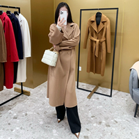 Manteau long en cachemire et laine double face pour femme, style mode automne-hiver 2026, coupe ample et oversize, double boutonnage, couleur camel
