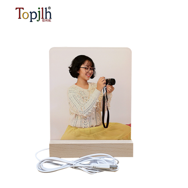 Sublimation Led Acrylic Photo Frame Night Lights With Wood Stand for Heat Press Printing
