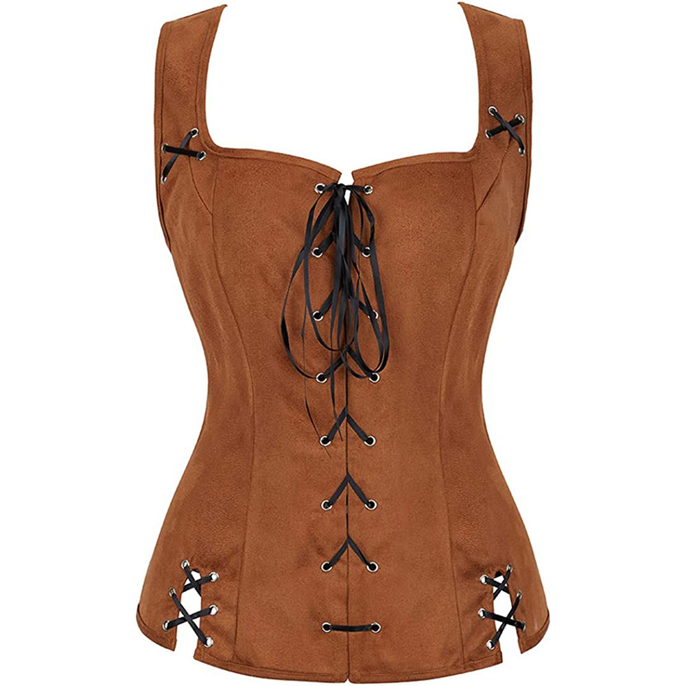 Pirate Vest Costume Corset for Women – Gothic Lace-Up Brown  display picture 3