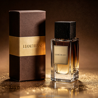 Flacon de parfum en verre rectangulaire à double paroi de 50 ml, bouchon carré noir mat, logo personnalisé pour parfum de luxe minimaliste