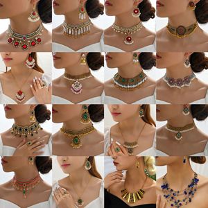 Conjunto <span class=keywords><strong>de</strong></span> Joyería Vintage Bohemia, Collar y Aretes con Pedrería Brillante y Perlas, para Mujer, Ideal para Bodas y Fiestas - Product Image 1