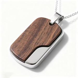 Collar Colgante Moderno Minimalista <span class=keywords><strong>de</strong></span> Acero Inoxidable con Incrustaciones <span class=keywords><strong>de</strong></span> Madera, Joyería Geométrica Chapada en Oro Pálido con Acabado Pulido <span class=keywords><strong>de</strong></span> Alto Brillo <span class=keywords><strong>para</strong></span> Hombre - Product Image 3