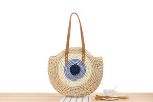 Vente en gros de nouveaux sacs fourre-tout ronds à bandoulière en rotin à la mode et sacs de paille frais pour femmes avec fermeture à glissière durables - Product Image 4