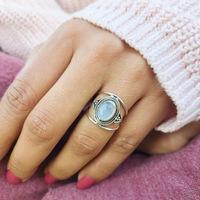 Kadınlar için Oval Kabaşon Bölünmüş Saplı Yüzük, 17mm, Beyaz Altın Kaplama Pirinç Vintage Boho, 2 Renk