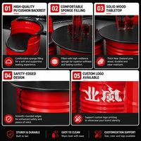 Ensemble de tables modernes industrielles en forme de fût d'huile rouge avec rangement, structure en fer, pour hôtels, bars et salons de café