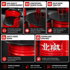 Set Tavolo Moderno Industriale a Forma di Fusto Rosso con Design Salvaspazio, Struttura in Ferro, Arredamento per Hotel, Bar e Lounge Caffè - Product Image 4