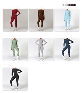Set di abbigliamento da donna con marchio privato e modello solido pantaloncini da ginnastica con elastico alto e Top a maniche lunghe per <span class=keywords><strong>sport</strong></span> Yoga Fitness - Product Image 4