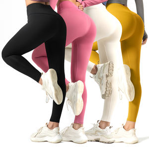 Pantalon de yoga taille haute moulant pour femme, pantalon de jogging tendance avec effet ventre plat, motif uni respirant original - Product Image 2