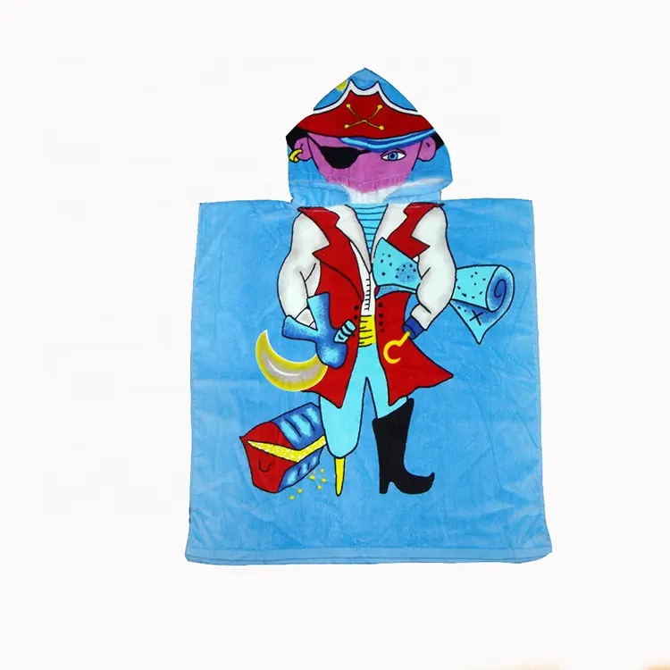 SENQI precio de fábrica 100% de algodón impresa reactiva pirata figura de dibujos animados poncho con capucha Toalla de baño para niño