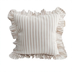 Housse de coussin carrée en coton style bohème avec volants, fermeture éclair, amovible, lavable, motifs floraux/géométriques/vintage - Product Image 1