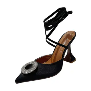 SXSD207 2022 атласная ткань с острым носком на шнуровке винного бокала на каблуке Туфли-лодочки под платье женские туфли-лодочки обувь